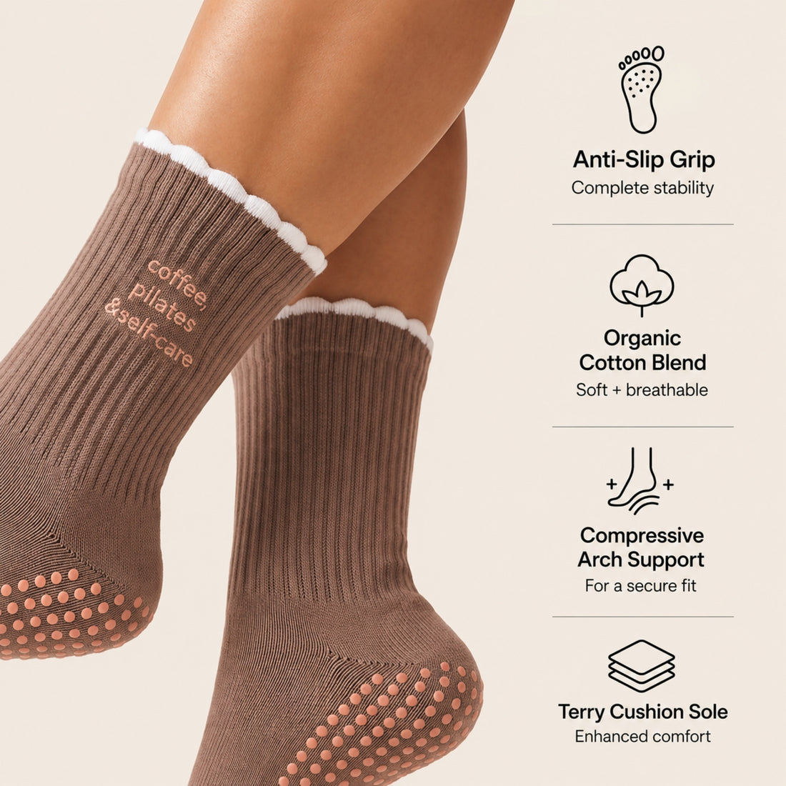 Coffee, Pilates & Self-Care Grip Socks