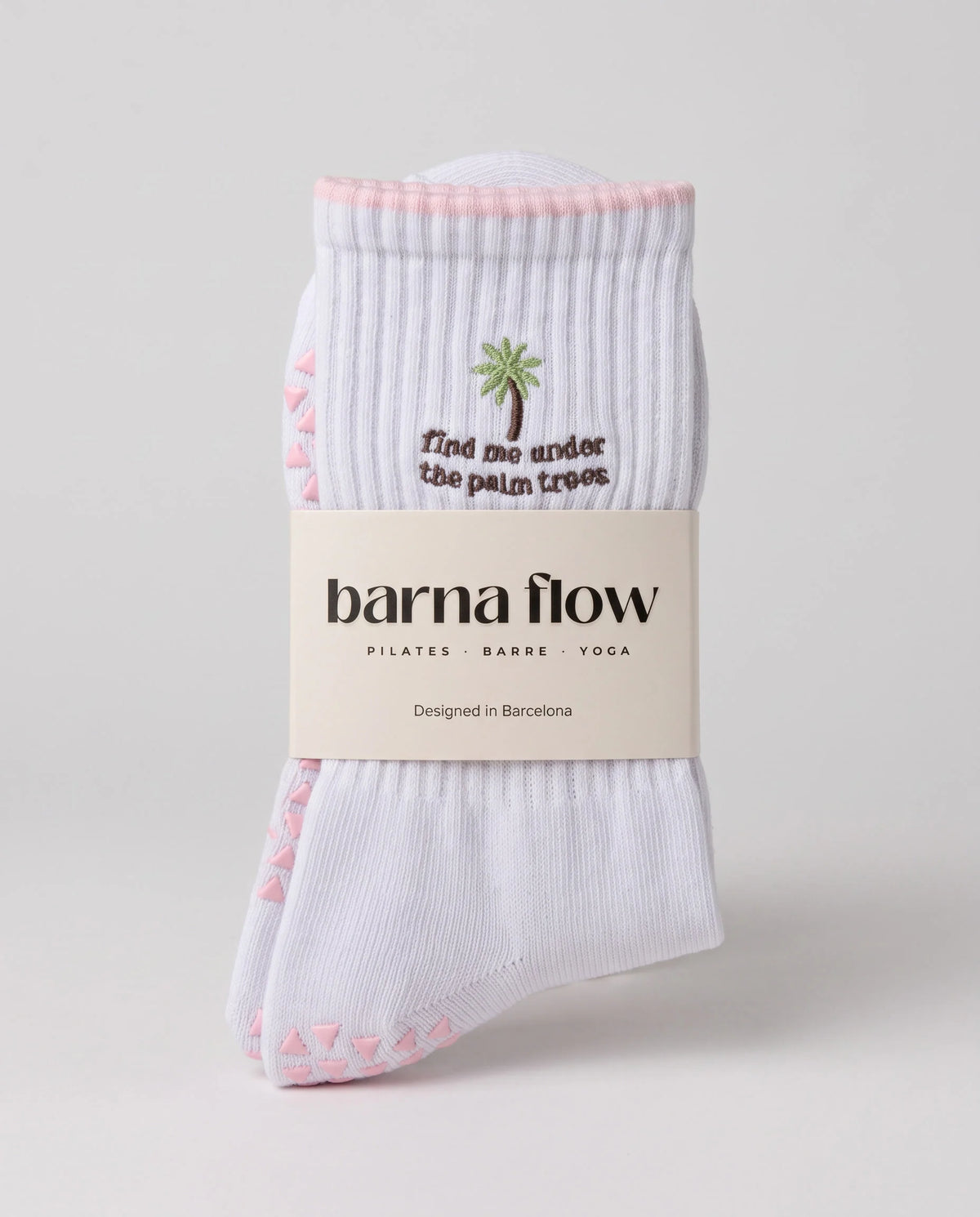 Barcelona Palm Pilates Grip Socks in barna flow packaging