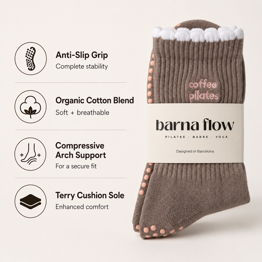 Beige Pilates Grip Socks 